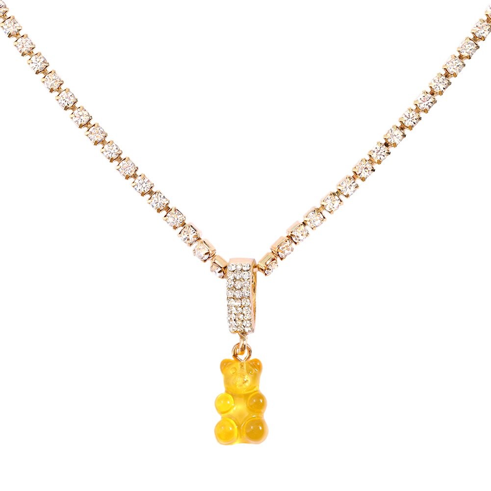 Punk Colorful Gummy Bear Pendant Metal Crystal Choker Necklace for Women Multi-layer Cute Bear Tennis Clavicle Chain Jewelry thumbnail