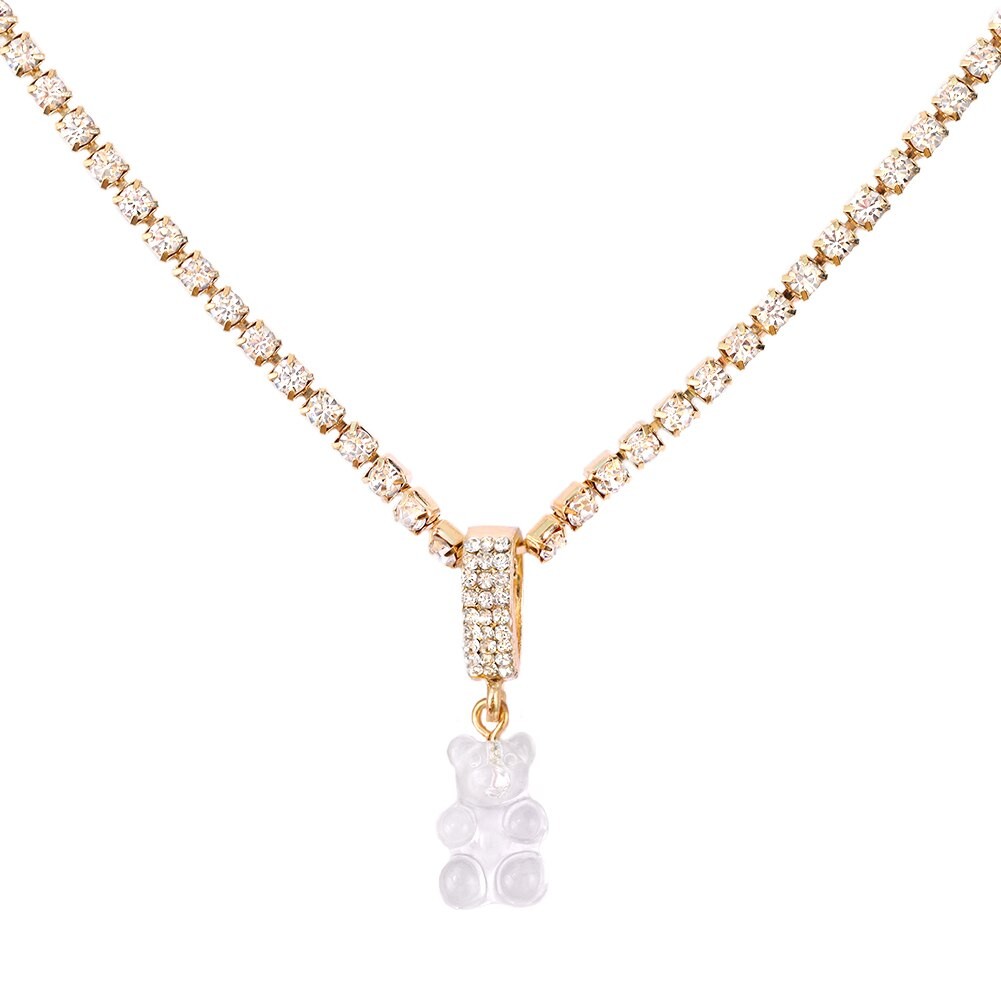 Punk Colorful Gummy Bear Pendant Metal Crystal Choker Necklace for Women Multi-layer Cute Bear Tennis Clavicle Chain Jewelry thumbnail