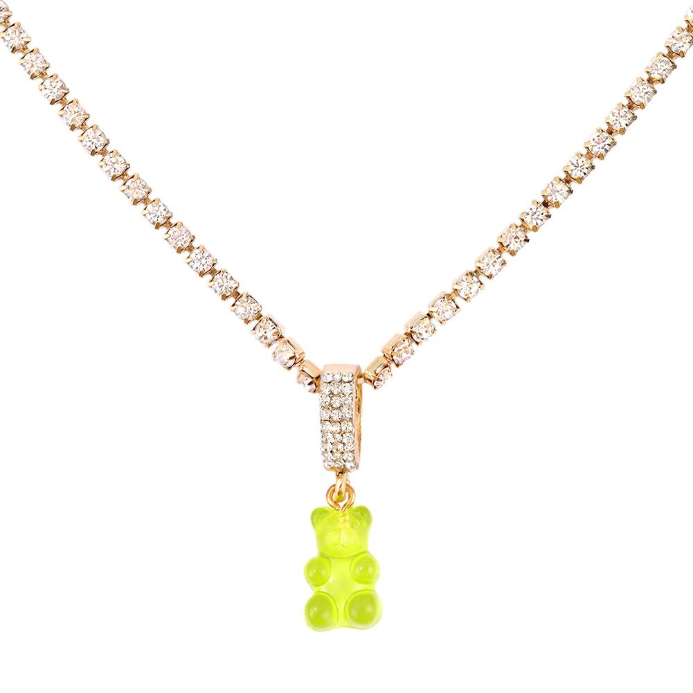 Punk Colorful Gummy Bear Pendant Metal Crystal Choker Necklace for Women Multi-layer Cute Bear Tennis Clavicle Chain Jewelry thumbnail