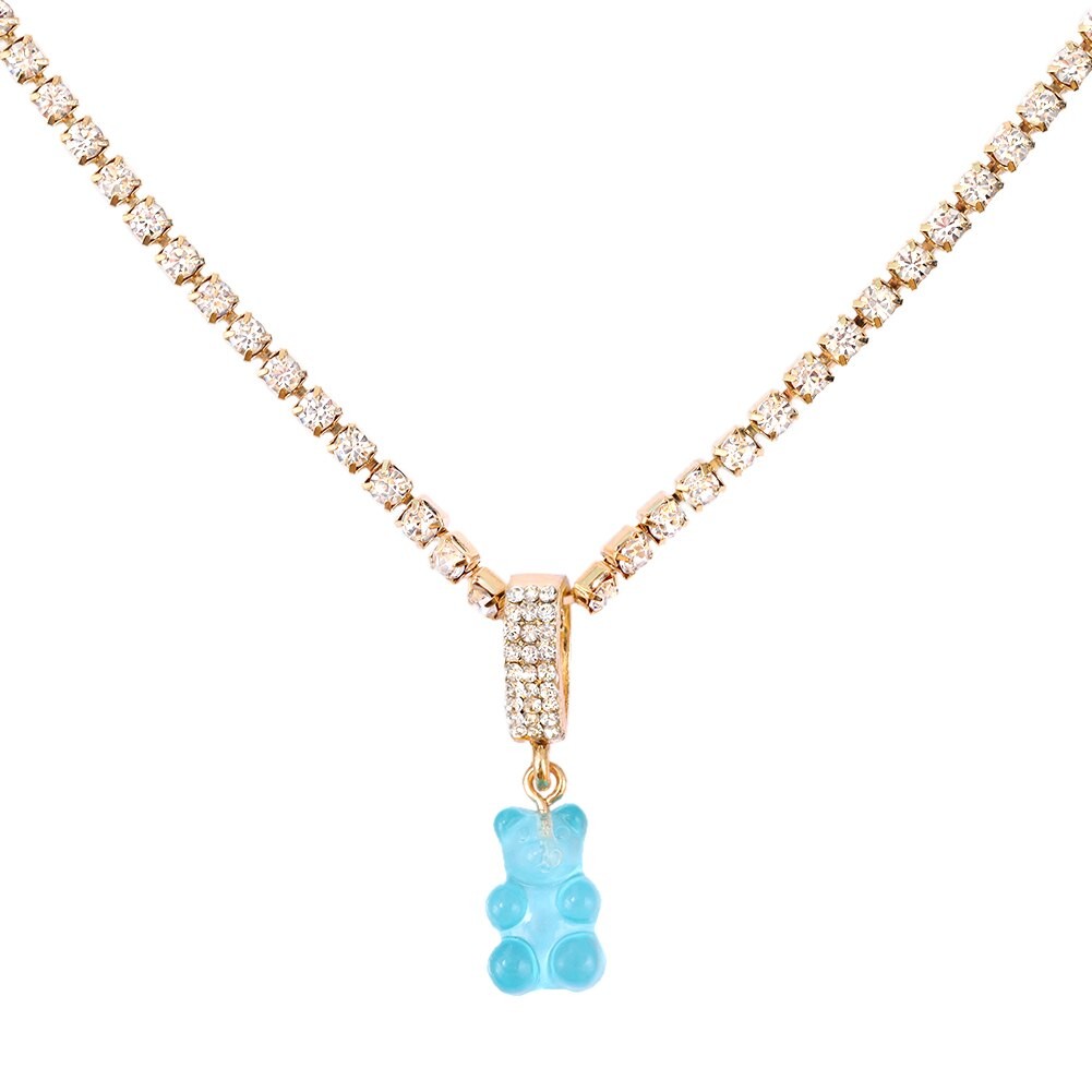 Punk Colorful Gummy Bear Pendant Metal Crystal Choker Necklace for Women Multi-layer Cute Bear Tennis Clavicle Chain Jewelry thumbnail