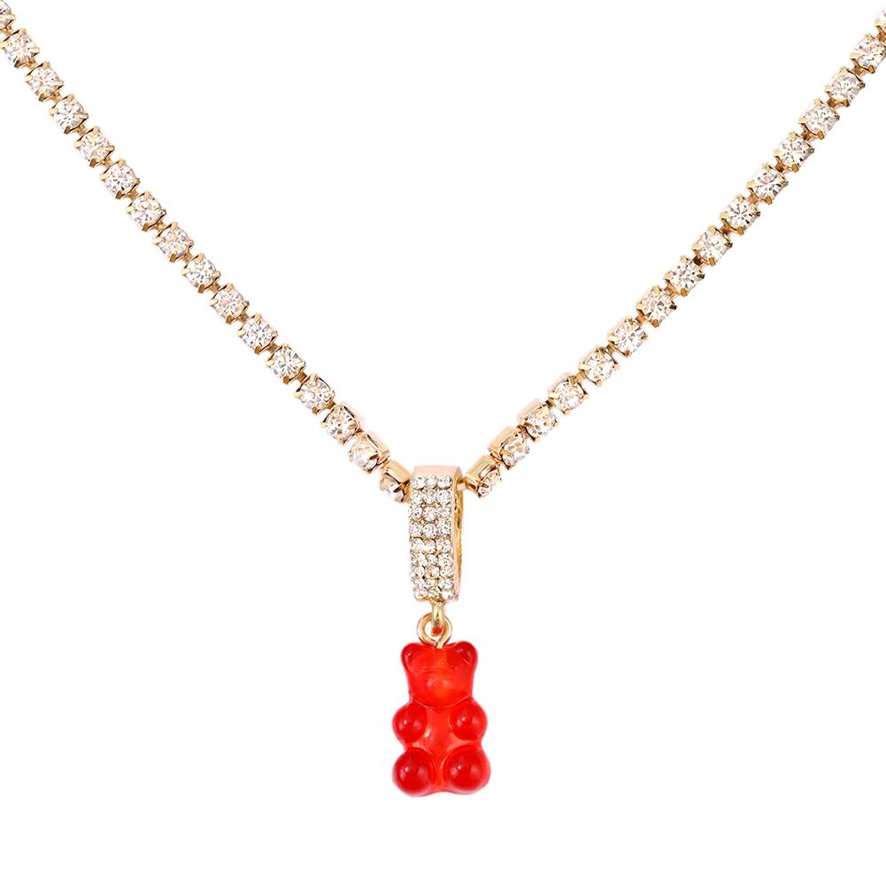 Punk Colorful Gummy Bear Pendant Metal Crystal Choker Necklace for Women Multi-layer Cute Bear Tennis Clavicle Chain Jewelry thumbnail