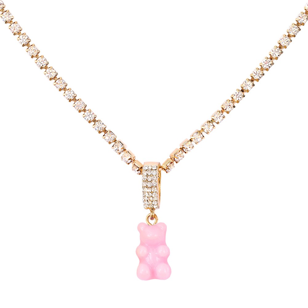 Punk Colorful Gummy Bear Pendant Metal Crystal Choker Necklace for Women Multi-layer Cute Bear Tennis Clavicle Chain Jewelry thumbnail