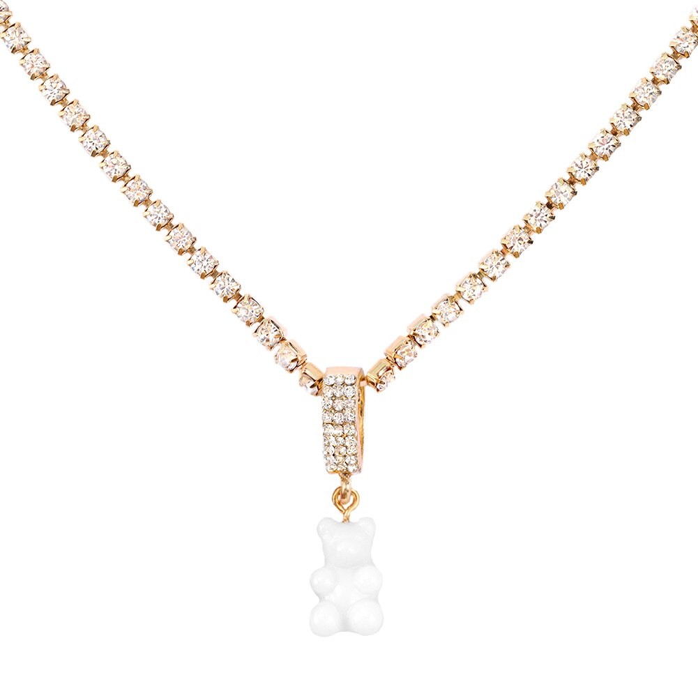 Punk Colorful Gummy Bear Pendant Metal Crystal Choker Necklace for Women Multi-layer Cute Bear Tennis Clavicle Chain Jewelry thumbnail