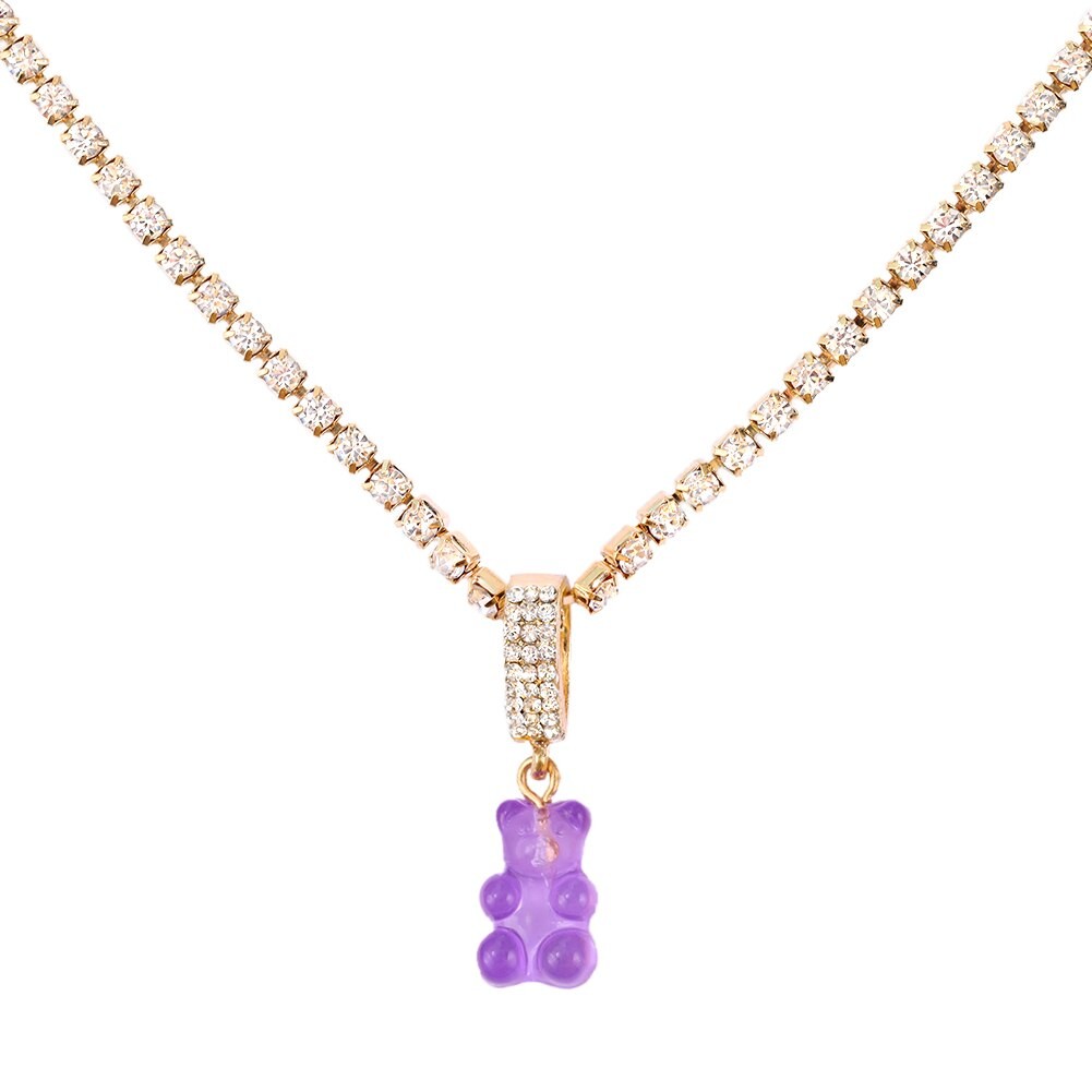 Punk Colorful Gummy Bear Pendant Metal Crystal Choker Necklace for Women Multi-layer Cute Bear Tennis Clavicle Chain Jewelry thumbnail