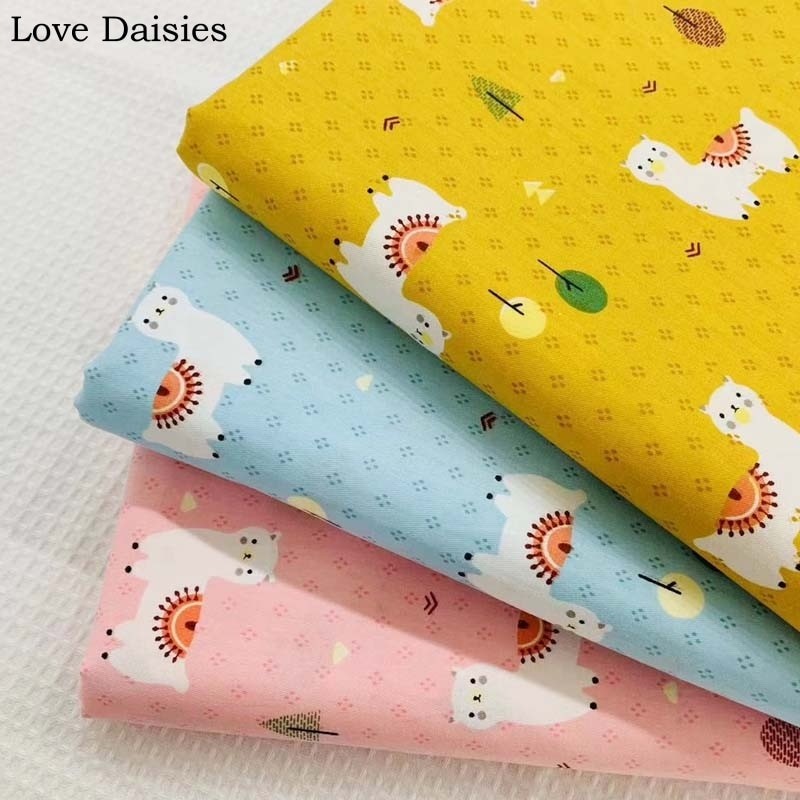 100% Coton Sergé Dessin Animé Bleu Rose Jaune Mignon Alpaga Arbre Tissu Enfant Berceau Tente Literie Feuille Travail Manuel Vêtements Décor à La 