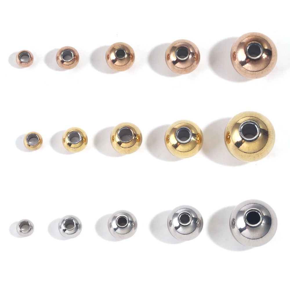 Perles D'Espacement En Acier Inoxydable De 3, 4, 5, 6 Et 8mm, Breloques Rondes Pour Bracelets Et Bijoux à Faire Soi-Même, Fournitures De Direction, 