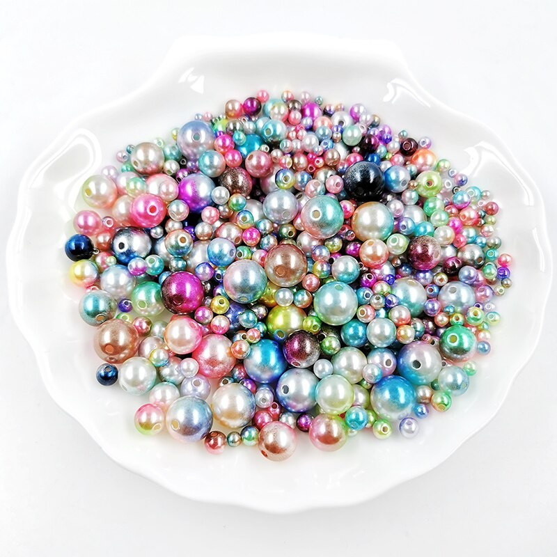 Mélange De Perles Avec Trou En ABS, Mélange De Tailles Rondes De 3/4/5/6/8/10/12mm, Avec Imitation De Perles Pour Bijoux à Bricoler Soi-même, Pour thumbnail