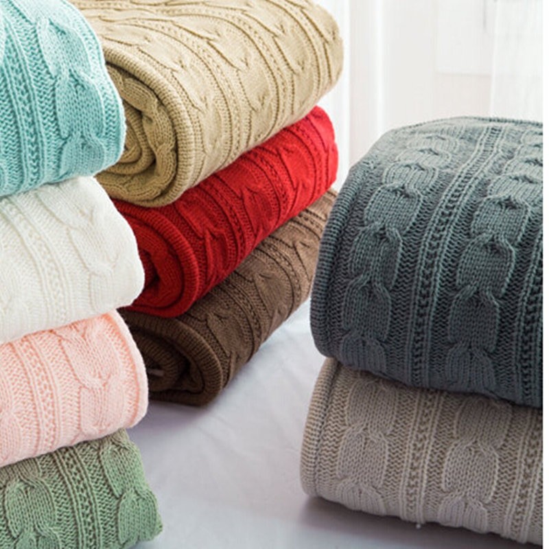 100% Coton Fait à La Main Doux Tricot Couverture Lit Couverture Beige, Rouge, Marron, Bleu Blanc, Gris, Rose Tricot Canapé Couverture