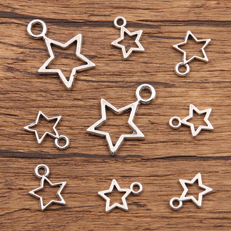 50 PièCES 4 Tailles Photo Couleur Creux Grande Petite étoile Breloques Géométrie Pendentif En Alliage De Métal Collier à Faire Soi-même Bracele
