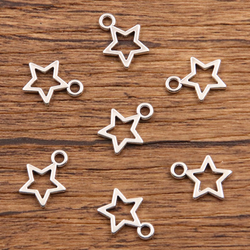 50 PièCES 4 Tailles Photo Couleur Creux Grande Petite étoile Breloques Géométrie Pendentif En Alliage De Métal Collier à Faire Soi-même Bracele thumbnail
