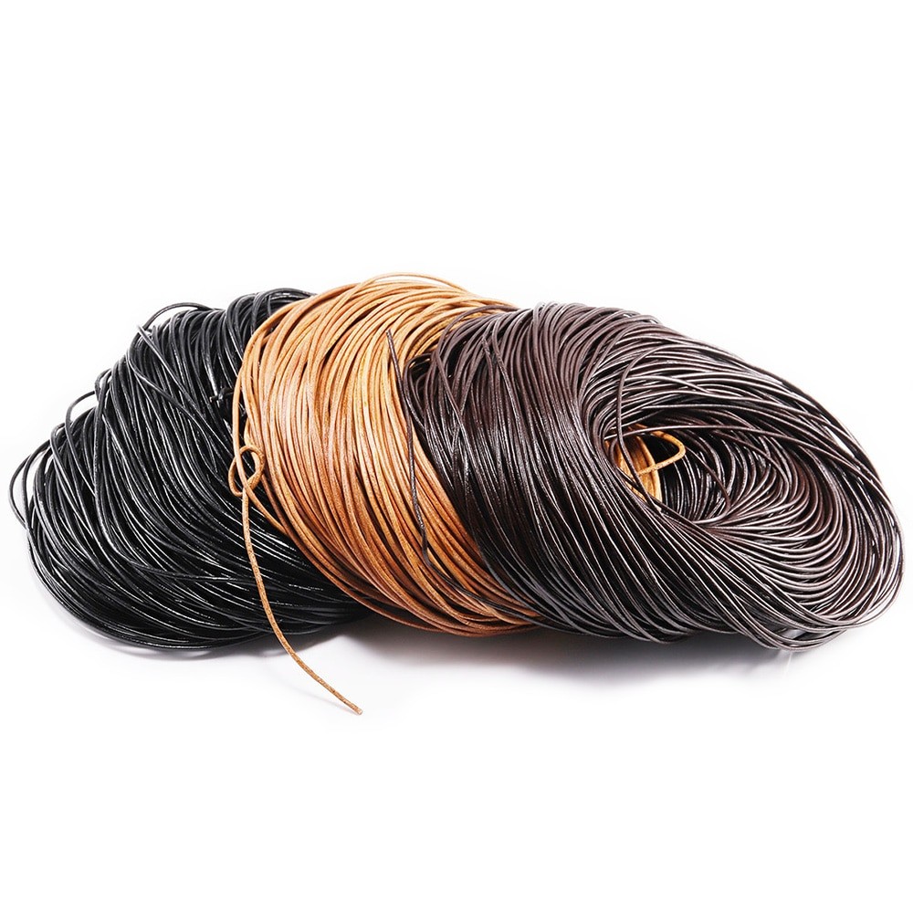 2-5 M/lot 1.5 2 2.5 3 4 5 6mm 3 Couleurs Véritable Cuir De Vache Rond String Cordon Bracelet à Bricoler Soi-même Résultats Corde Chaîne Pour La F