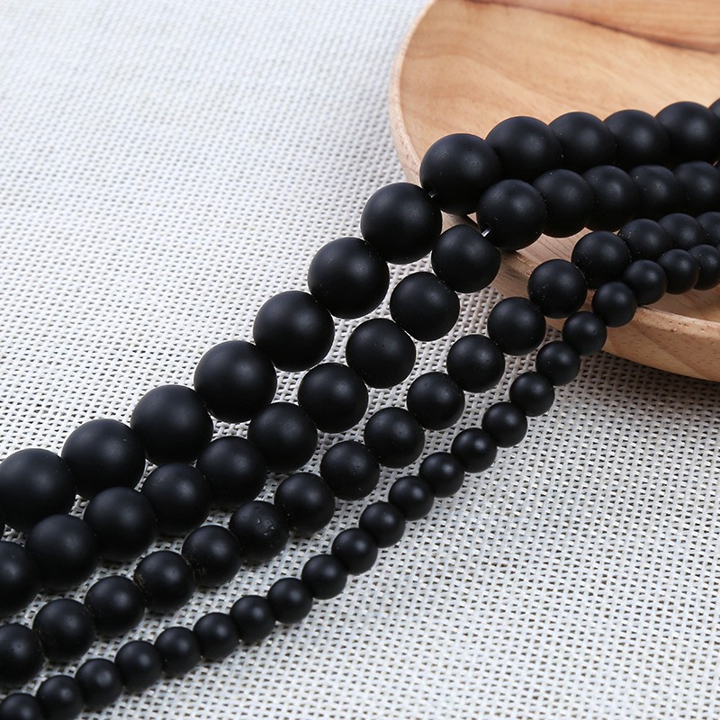 Noter 4/6/8/10/12mm Perles De Pierre D'onyx Pour La Fabrication De Bijoux Noir Rond Givré Brin Bracelet à Bricoler Soi-même Boucles D'oreilles Armb