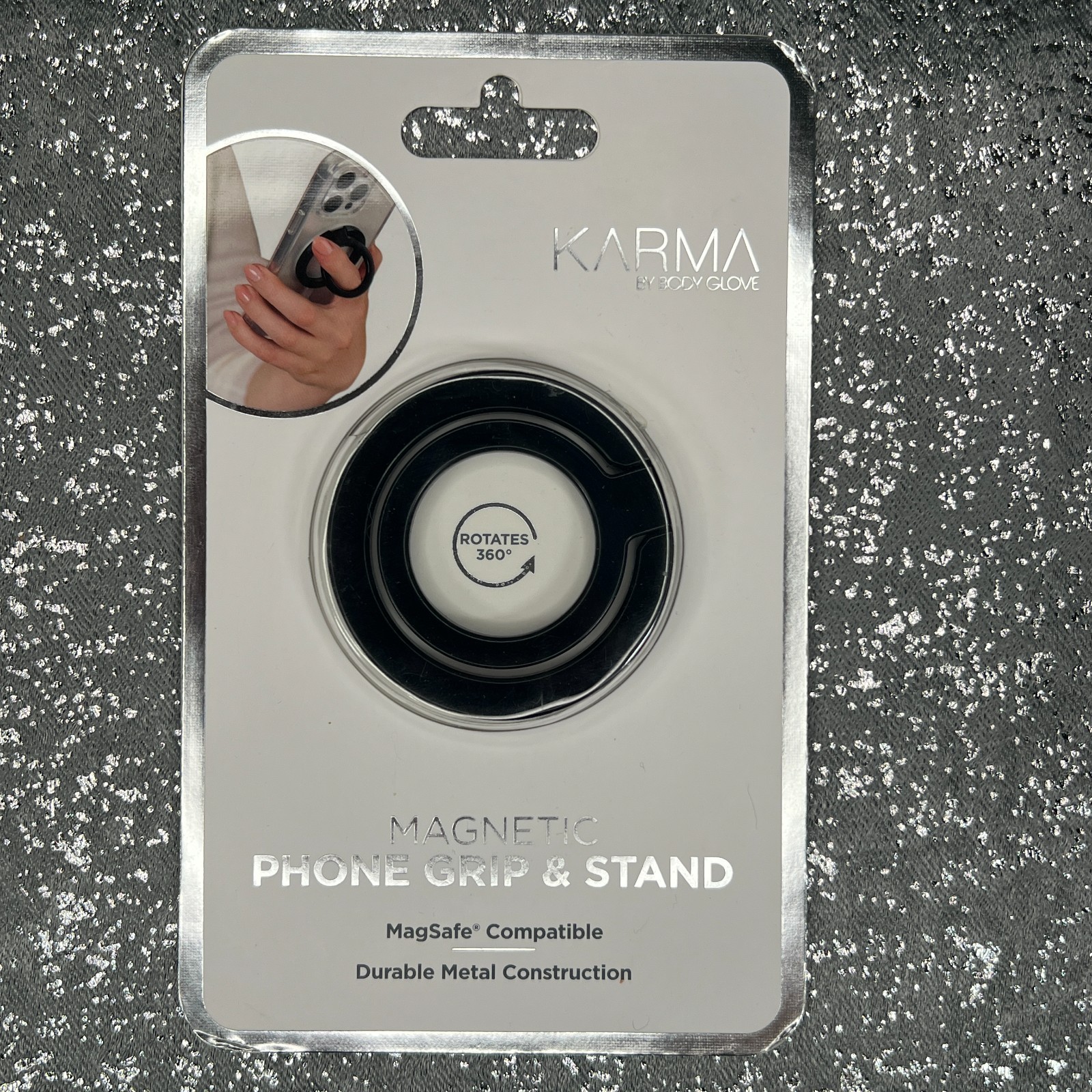 Photo 1 of Karma Body Glove Magnetic Phone Grip Stand MagSafe Compatible 360 Black Open Box