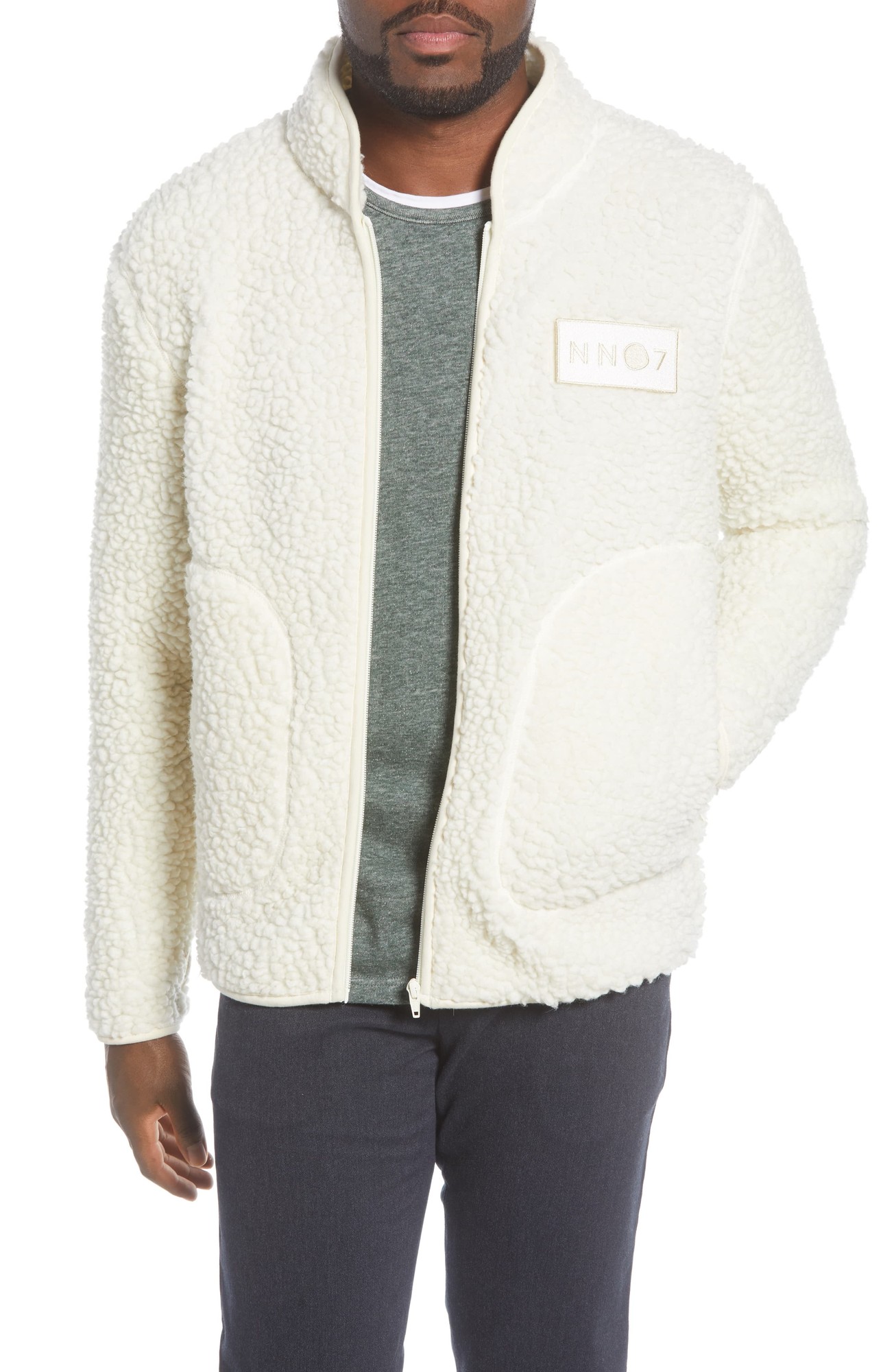Men's Nn07 Mort 3443 Slim Fit High Pile Fleece Jacket, Size Small - White