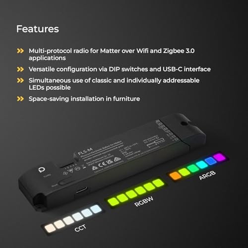 Phoscon FLS-M - the Universal Matter Zigbee LED Controller for LED Strips up to 5 Channels and Individually Addressable LEDs, RGBW, RGB+CCT, Single Co thumbnail