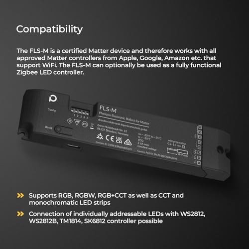 Phoscon FLS-M - the Universal Matter Zigbee LED Controller for LED Strips up to 5 Channels and Individually Addressable LEDs, RGBW, RGB+CCT, Single Co thumbnail