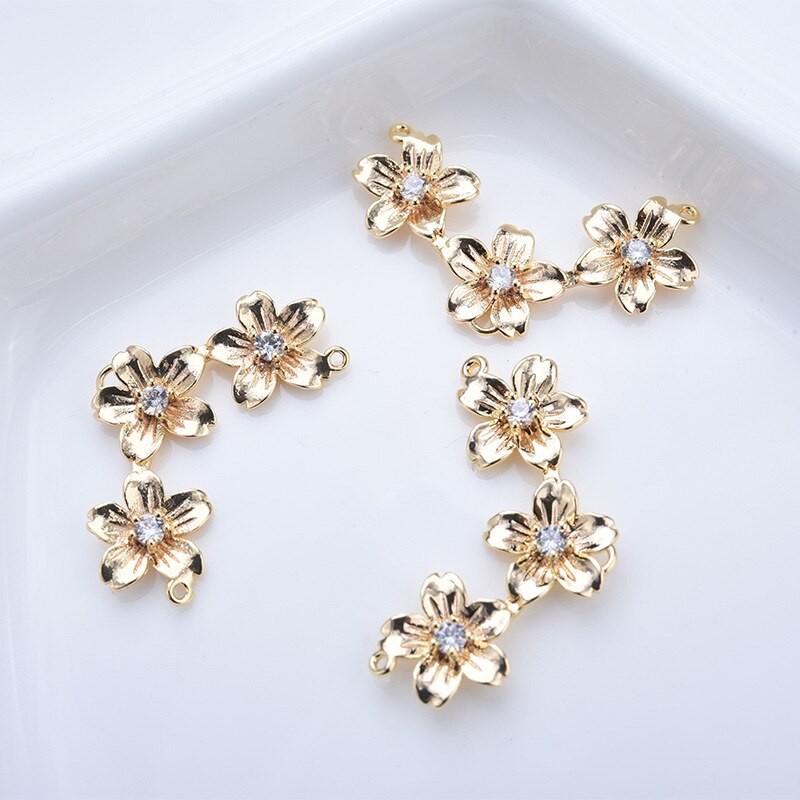 Lot De 30mm 4 En Laiton Doré Avec 3 24k En Forme De Fleurs, Pendentifs, Accessoires De Bijouterie à Faire Soi-même thumbnail