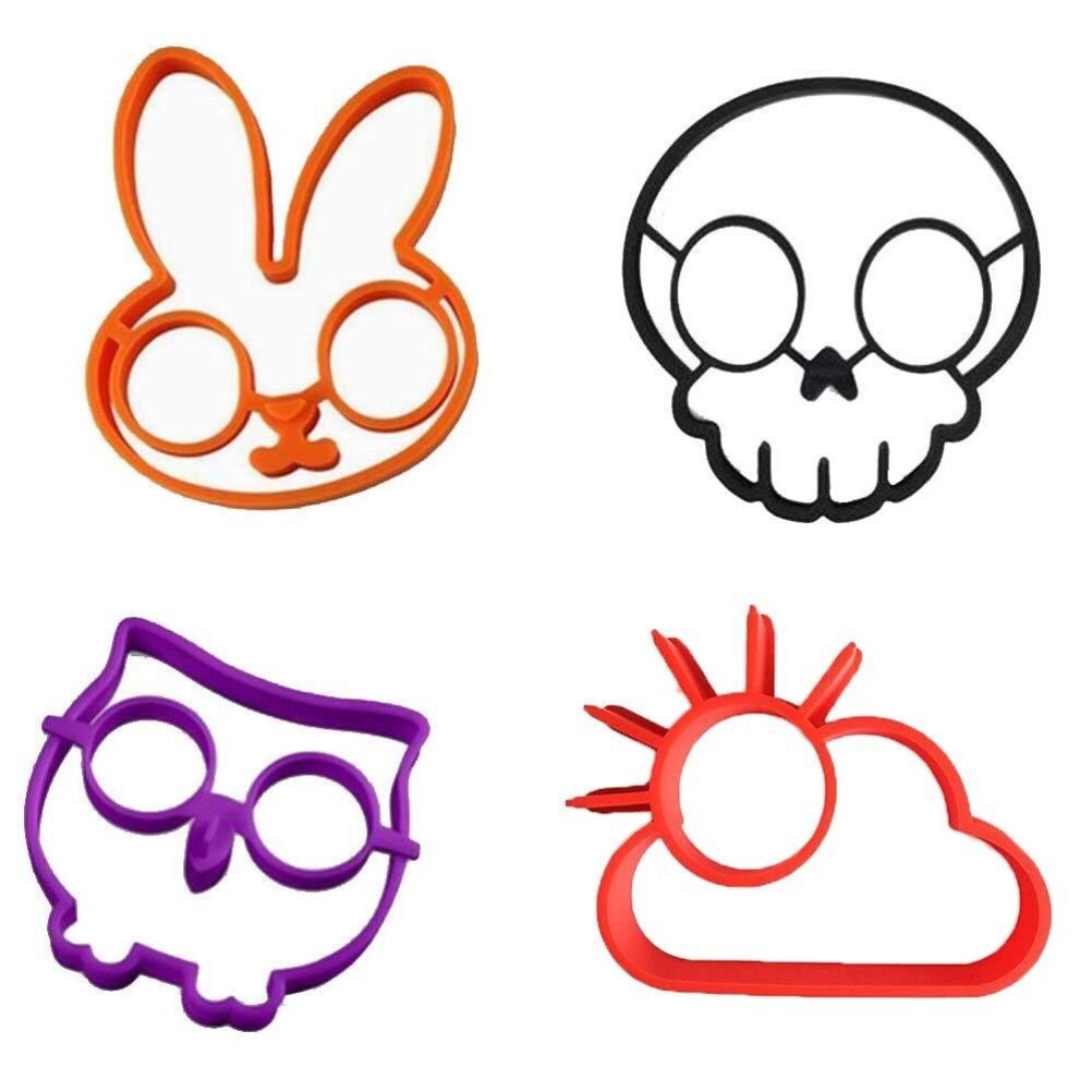 Lot De 4 Moules à œufs Frits En Silicone, Antiadhésifs, En Forme De Squelette, Hibou, Soleil, Lapin, Pour Faire Soi-même Des Omelettes Pour Le Pet thumbnail