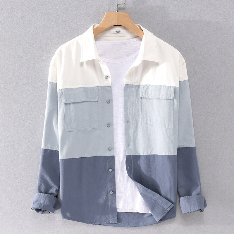 Chemise Patchwork à Manches Longues Pour Homme D'affaires, Chemisier Vintage, Style Coréen Et Japonais, Harajuku, Printemps 9303