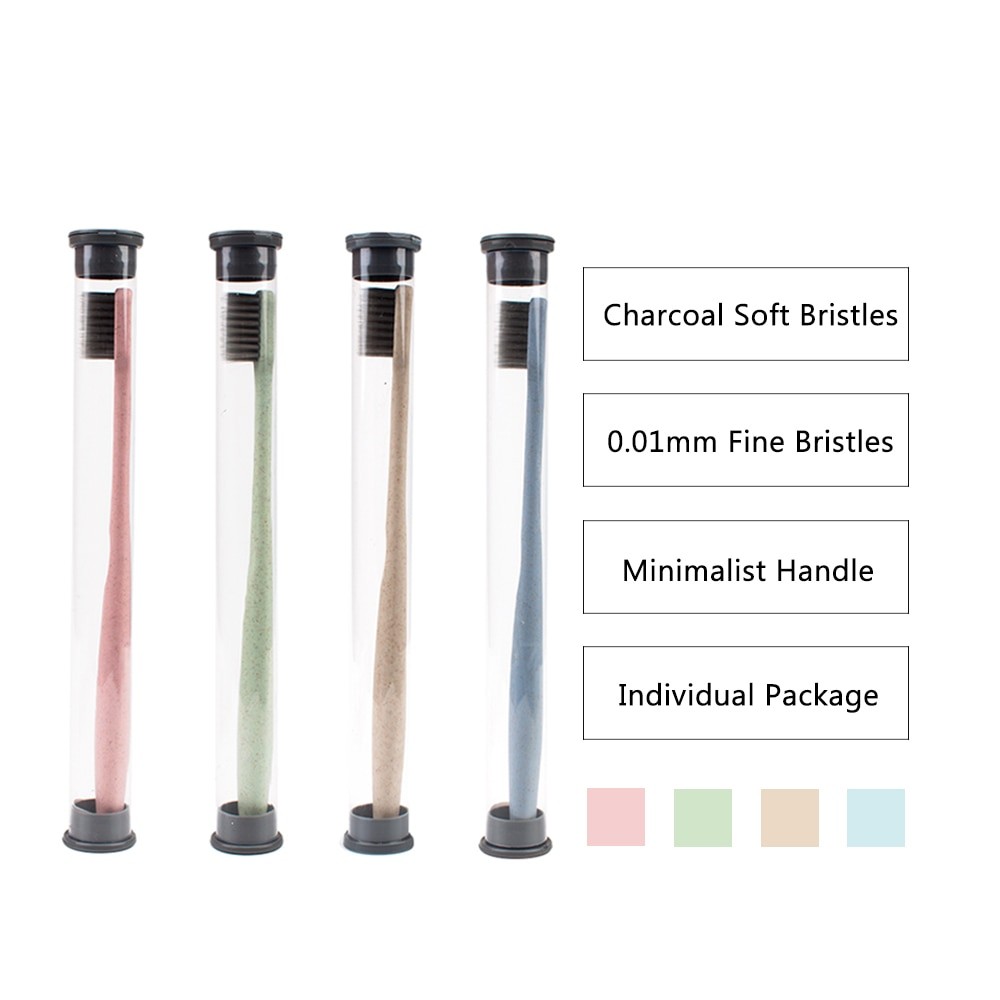 4 PièCES Paille De Blé Poignée Bambou Charbon De Bois Brosse à Dents Adulte Naturel Doux Et Ultra Fin Soies Brosses à Dents