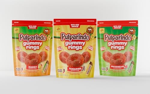 De La Rosa Pulparindo Gummies Rings,Mildly Spicy Soft Chewy Candy, Bite-Size Snack (9 Oz, Mango) thumbnail