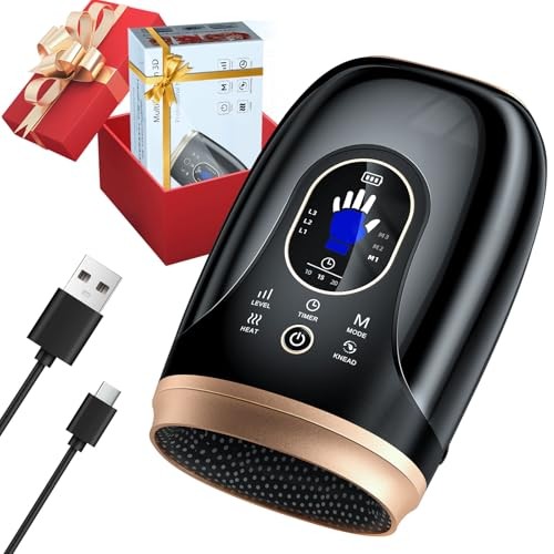 Ealken Hand Massager with Heat and Compression, 6 Holes Finger Stretching Hand Massager for Arthritis and Carpal Tunnel, 6 Levels Pressure Therapy wit