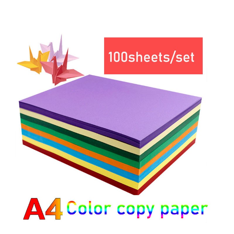 Papier D'impression Origami Couleur A4 Fait à La Main 80g, Papier Rouge Jaune Bleu Noir Découpé Avec Papiers D'écriture 100 Feuilles