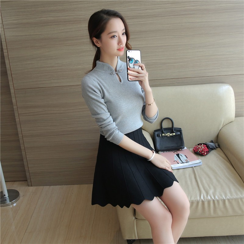 Offre Spéciale Pull 3252-coréen Femmes Cheongsam Col Pull En Automne Hiver Tricoté Chandails Femmes Femme thumbnail