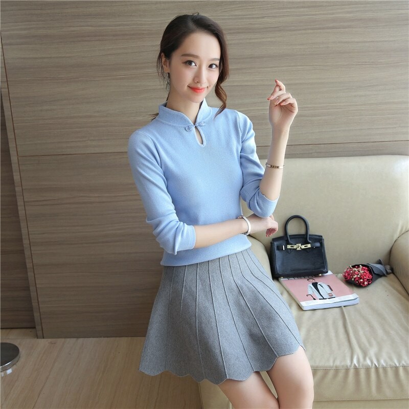 Offre Spéciale Pull 3252-coréen Femmes Cheongsam Col Pull En Automne Hiver Tricoté Chandails Femmes Femme thumbnail