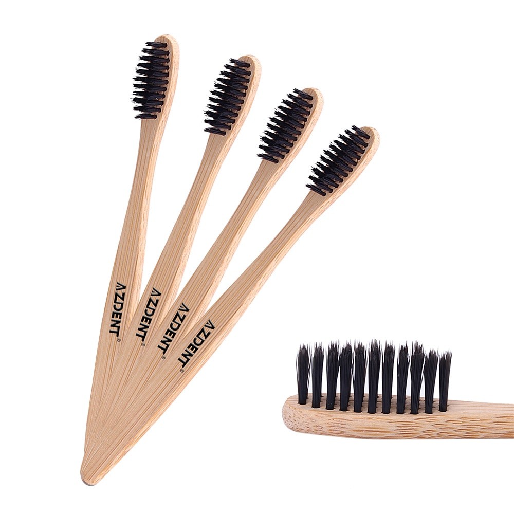 AZDENT 4 PièCES/lot Bambou Charbon Brosse à Dents Double Ultra Doux Brosses à Dents Soies Têtes Noires Brosse à Dents Blanchiment Des Dents