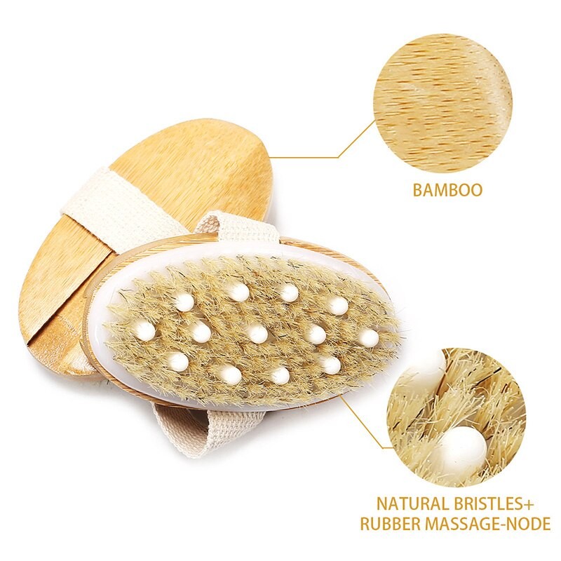 4 PièCES/ensemble Nouvelle Brosse De Massage Du Corps En Bambou Soies De Porc Blanc Tête De Massage En Caoutchouc Brosse De Corps De Salle De Bains