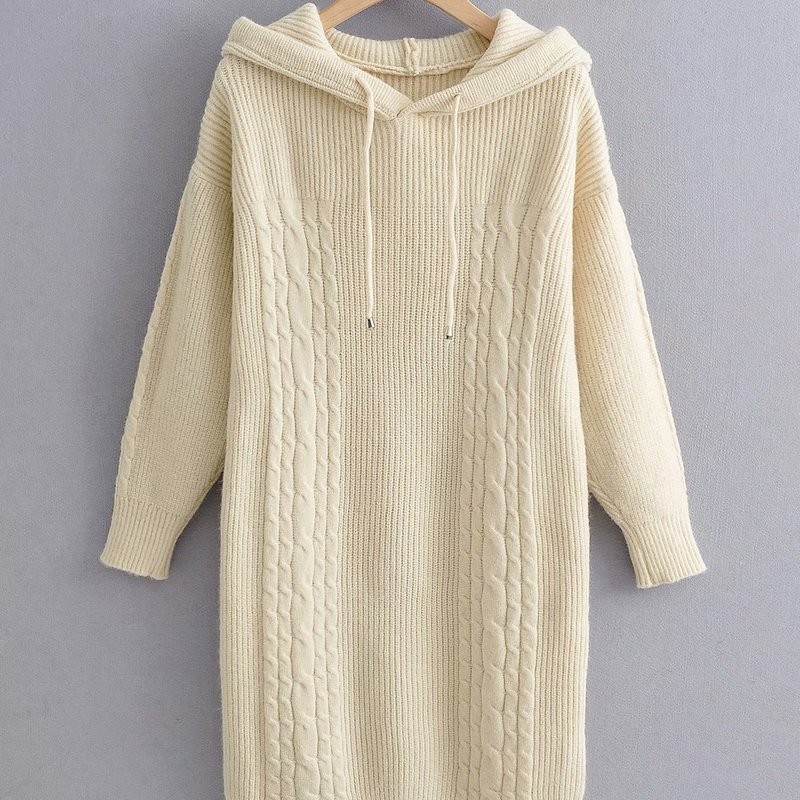 Automne Nouvelle Europe Et Les états-unis Femmes à Manches Longues à Capuche Robe En Tricot Est 9318