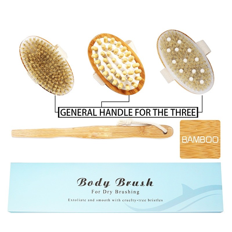 4 PièCES/ensemble Bambou Corps Brosse De Massage Soies De Porc Blanc En Caoutchouc Tête De Massage Salle De Bains Corps Brosse thumbnail