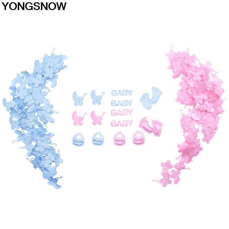 YONGSNOW 100 Ps/Lot Rose Bleu Bébé Empreinte Chariot Bavoir Table Fête Arrose Confettis Bricolage Bébé Douche Anniversaire Décoration De La Mais