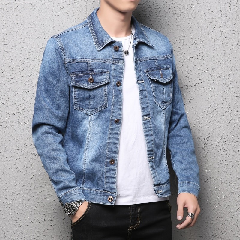 Veste En Denim 100 Coton à Revers Pour Homme, Toute Nouvelle Veste En Denim Bleu Slim Décontractée à La , Grande Taille 5XL
