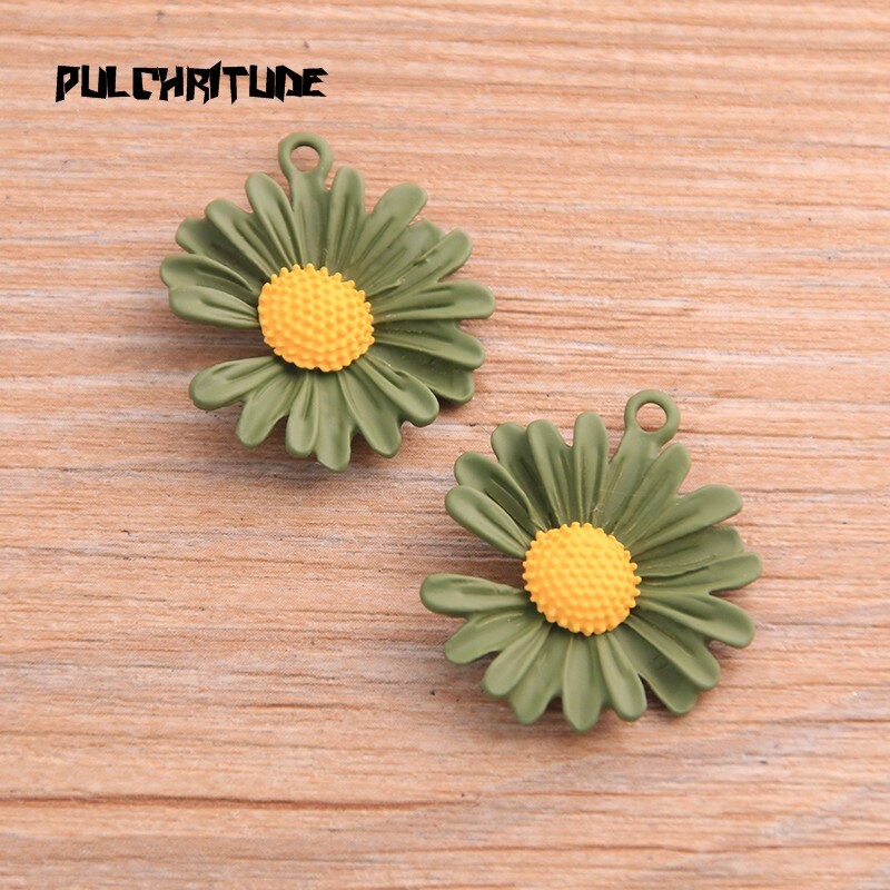 4 PièCES 25*29mm 4 Couleur Produit Tournesols Marguerite En Forme De Pendentif à Breloques Résine Flatback Cabochons Bijoux à Bricoler Soi-même F thumbnail