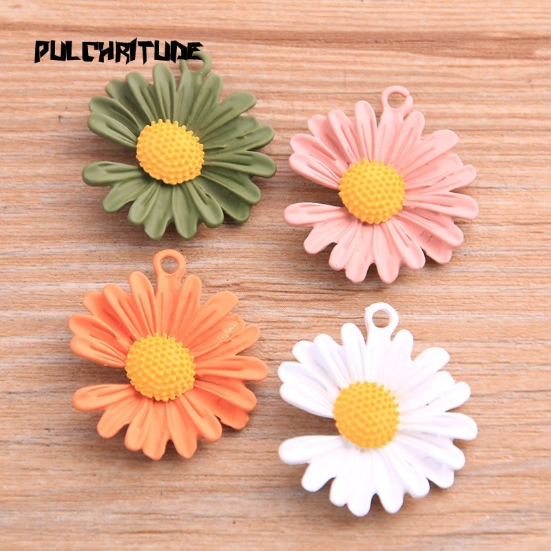4 PièCES 25*29mm 4 Couleur Produit Tournesols Marguerite En Forme De Pendentif à Breloques Résine Flatback Cabochons Bijoux à Bricoler Soi-même F