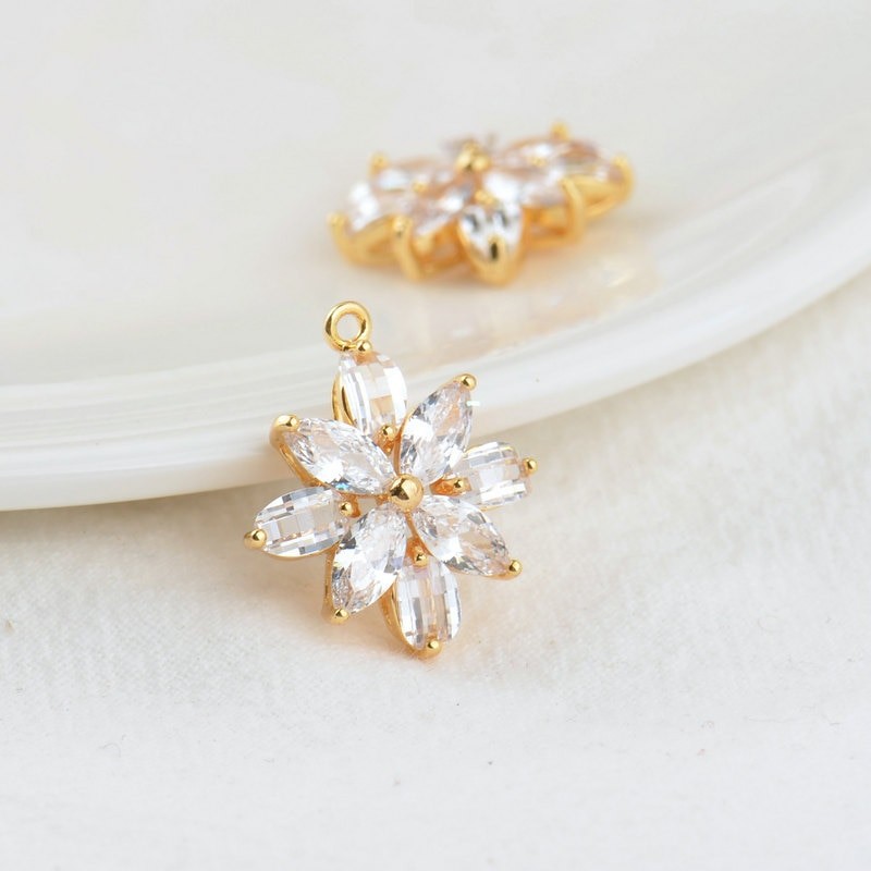 4 PièCES 20x22MM Trou 1.5MM 24K Couleur or Laiton Avec Zircon Fleur Pendentifs à Breloque Pour Bijoux à Bricoler Soi-même Faire Des Trouvailles Ac thumbnail