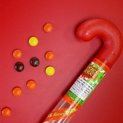 Reese's Pieces Filled Plastic Candy Cane Tubes, Chocolate Peanut Butter Candies, Christmas Stocking Stuffer Gits (Pack of 3) thumbnail