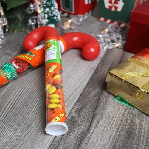 Reese's Pieces Filled Plastic Candy Cane Tubes, Chocolate Peanut Butter Candies, Christmas Stocking Stuffer Gits (Pack of 3) thumbnail