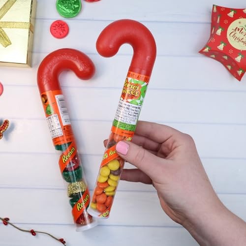 Reese's Pieces Filled Plastic Candy Cane Tubes, Chocolate Peanut Butter Candies, Christmas Stocking Stuffer Gits (Pack of 3) thumbnail