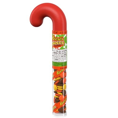 Reese's Pieces Filled Plastic Candy Cane Tubes, Chocolate Peanut Butter Candies, Christmas Stocking Stuffer Gits (Pack of 3) thumbnail