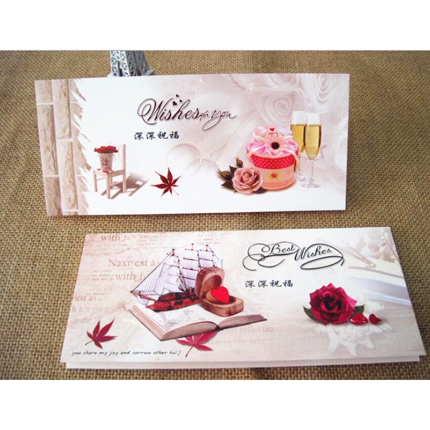 Carte De Vœux Pliante à Fleurs Mignonnes 21.5x9.5CM, Carte D'invitation Pour Fête De Noël Saint-valentin, Lettre De Vœux à Faire Soi-même, 4 Pi