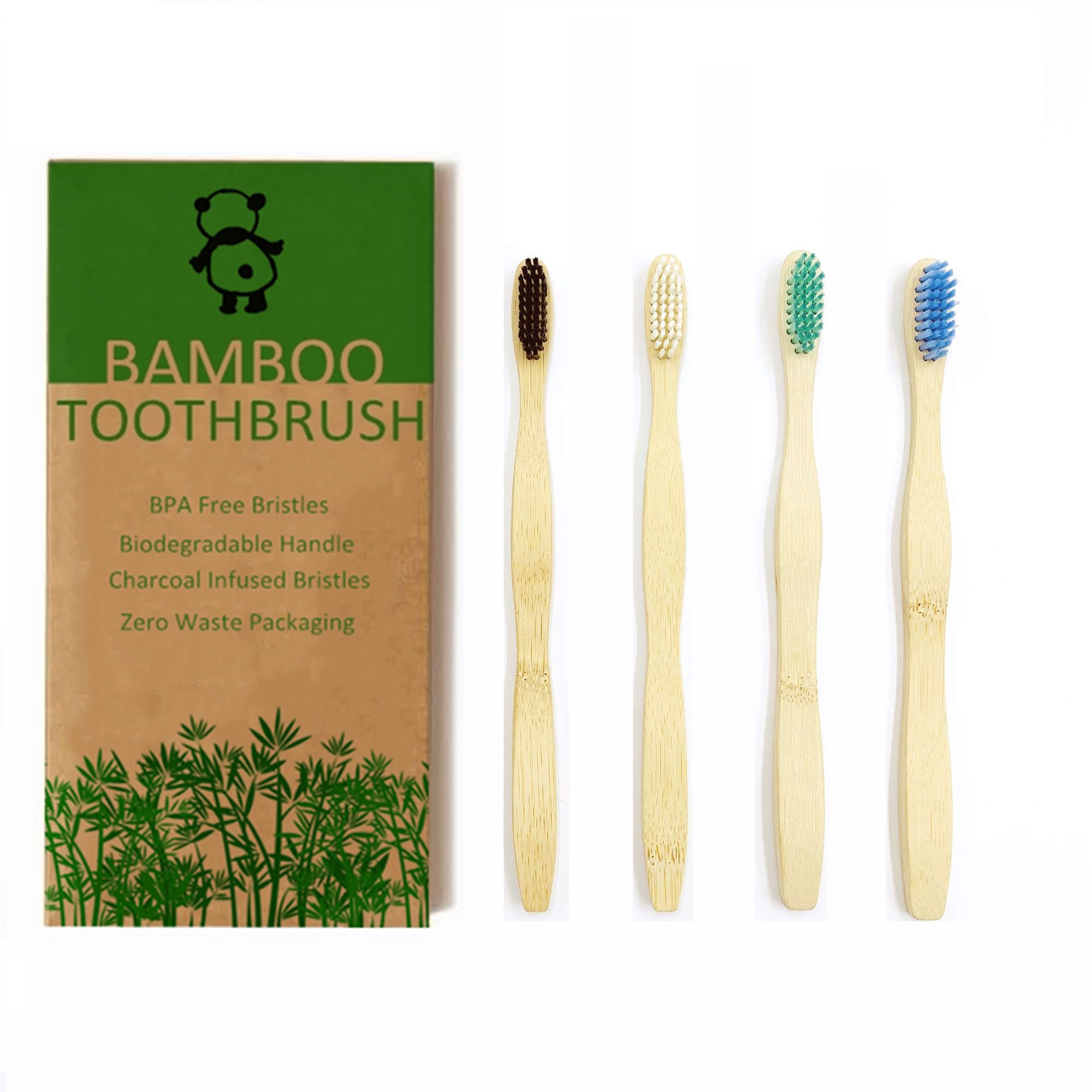 ExiuBro – Lot De 4 Brosses à Dents En Bambou Naturel Sans BPA, Soies Douces Et écologiques