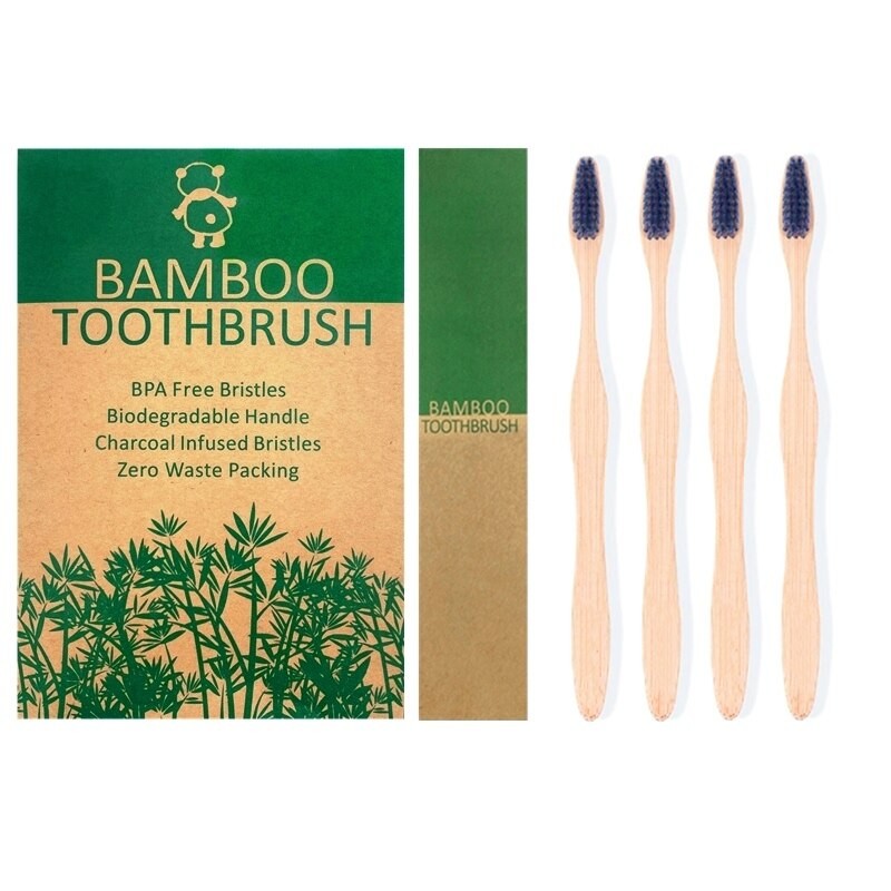 ExiuBro – Lot De 4 Brosses à Dents En Bambou Naturel Sans BPA, Soies Douces Et écologiques thumbnail