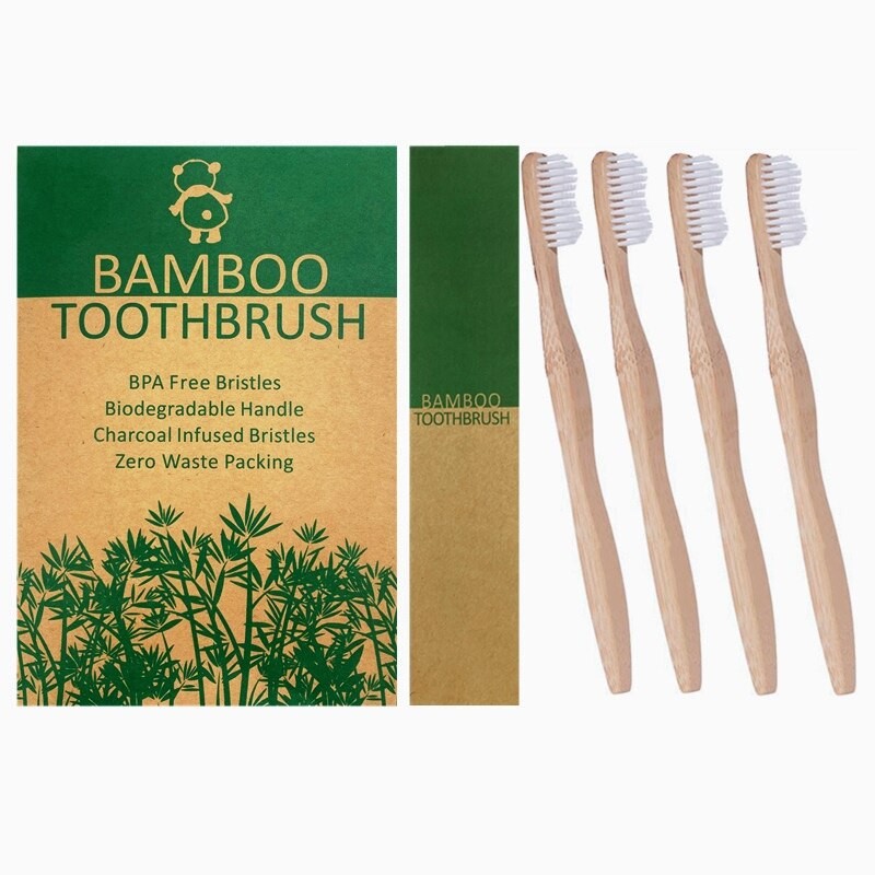 ExiuBro – Lot De 4 Brosses à Dents En Bambou Naturel Sans BPA, Soies Douces Et écologiques thumbnail