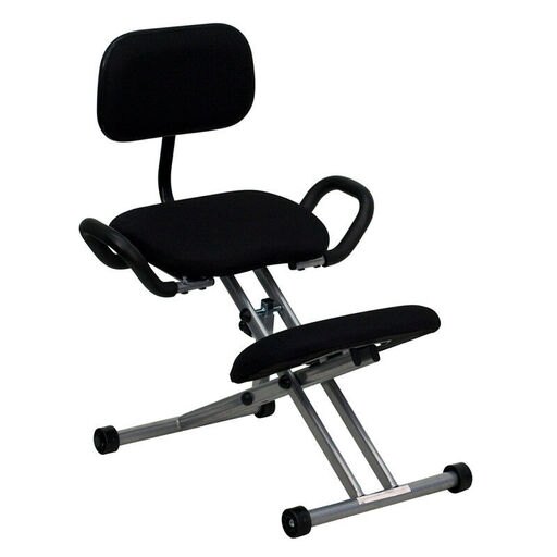 Ergonomic Kneeling Chair with Back and Handles in Black Fabric - WL-3439-GG