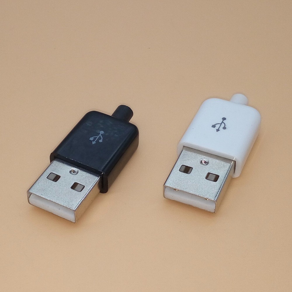 Connecteur USB Mâle 2.0 à Monter Soi-même, Composants De Type a à 4 Broches, Couvercle En Plastique Blanc Noir, 10 PièCES