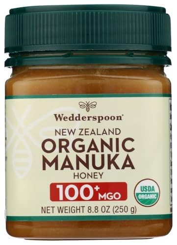 Wedderspoon Raw Premium USDA Certified Organic Manuka Honey, 100+ MGO, 8.8 Oz, Unpasteurized New Zealand Honey, from Our Hives to Your Home