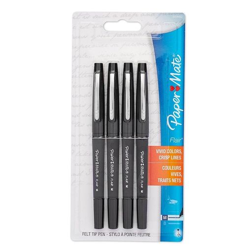 Paper Mate Flair Felt-Tip Medium Point Pens, Black 4 Ea (Pack of 8)